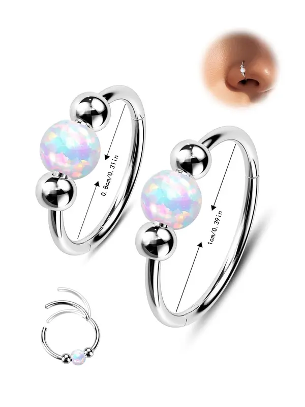 Opal Decor Nose Ring, Stainless Steel Nose Ring, Fashionable Body Jewelry for Women & Girls, Trendy All-match & Exquisite Jewelry for Birthday Gift 2