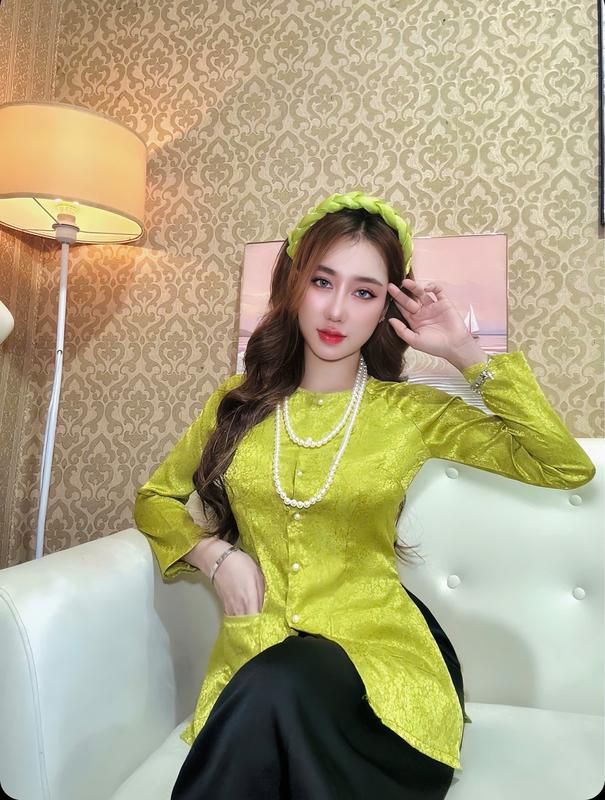 Xưởng May Hân Nguyễn  - B.A107 - Bộ Bà Ba Gấm Có Túi Tay Dài Cổ Tròn Hoa Cúc Nhí Nữ Áo Top Women Sơ Mi