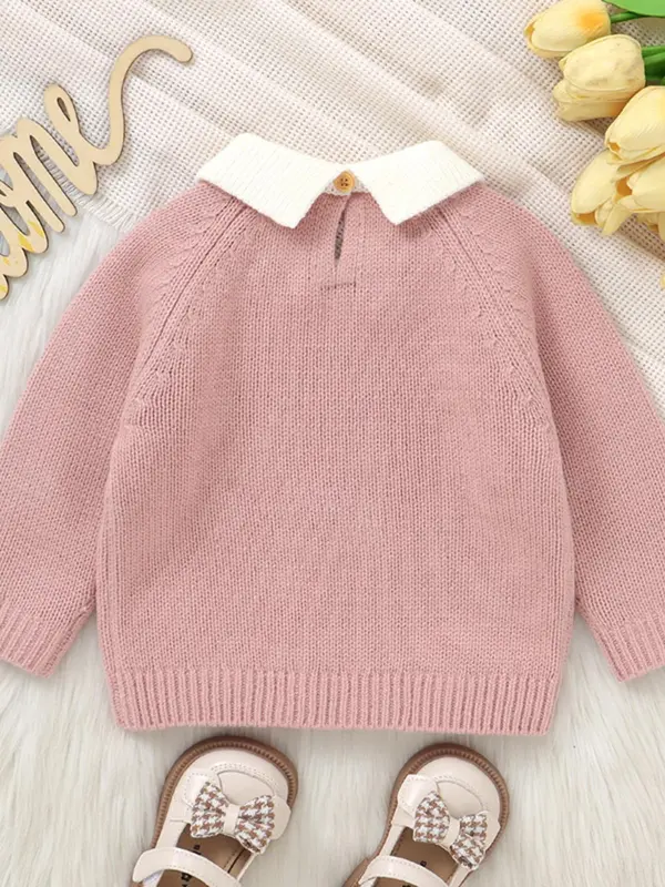 Baby's Floral Embroidery Collared Sweater, Cute Long Sleeve Jumper for Fall & Winter, Newborn Infant Kids Clothes for Daily Wear 1