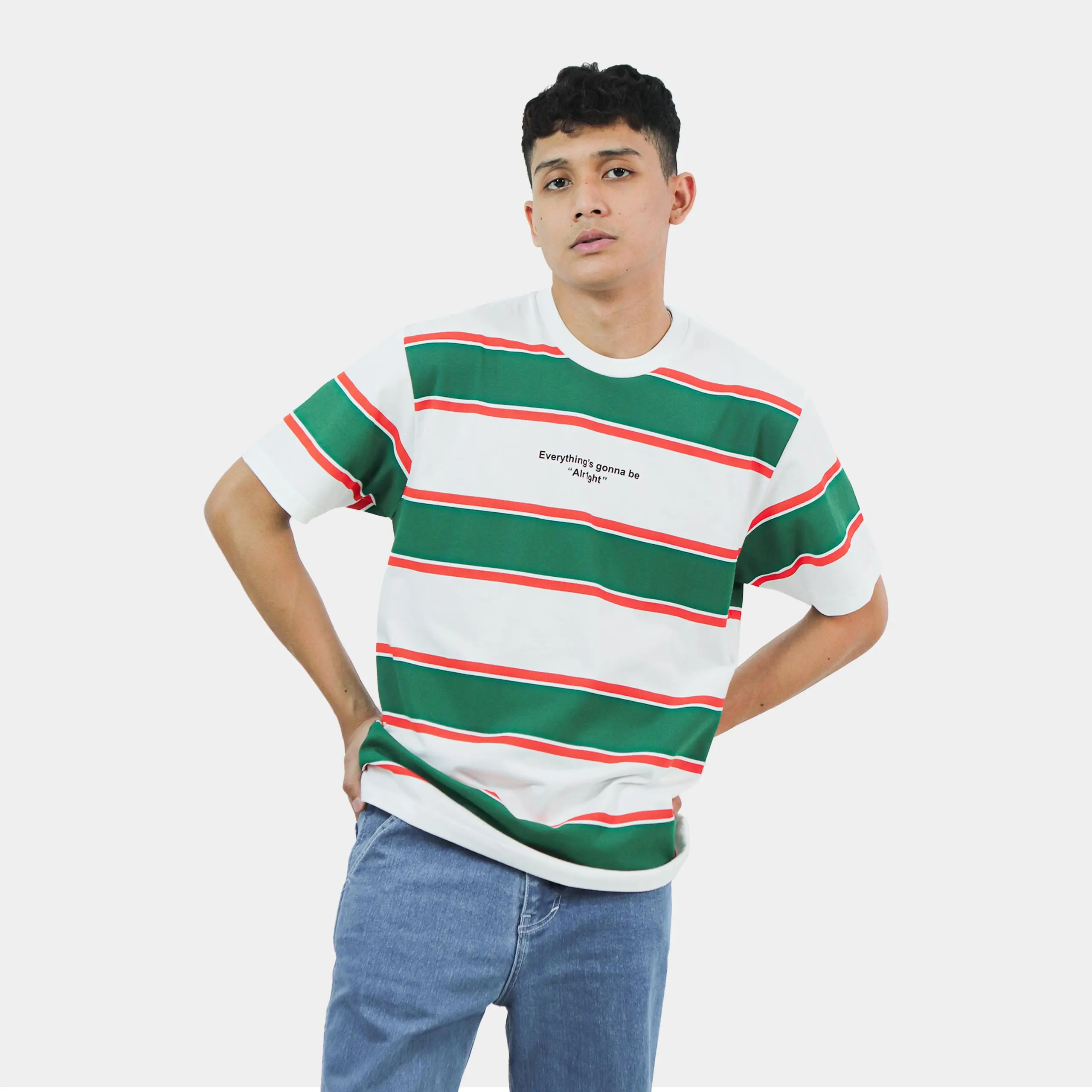 Cosmic TShirt Kaos Combed Salur Pria HELGELAND Tangan Pendek WHITE Tee Nyaman Kerja Lembut Katun