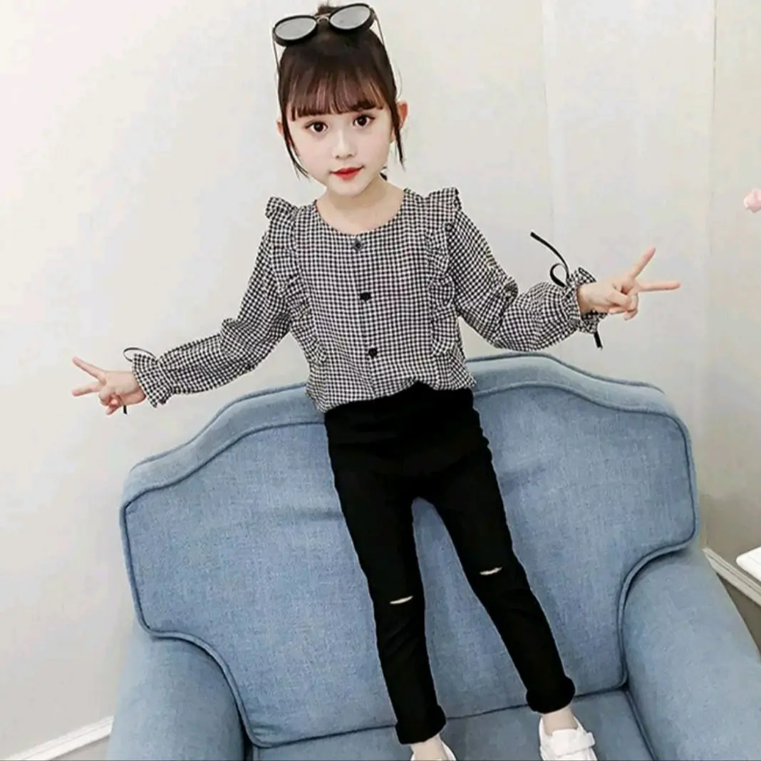 Blouse Kotak Anak Perempuan Usia 4-13tahun Fashion Motif