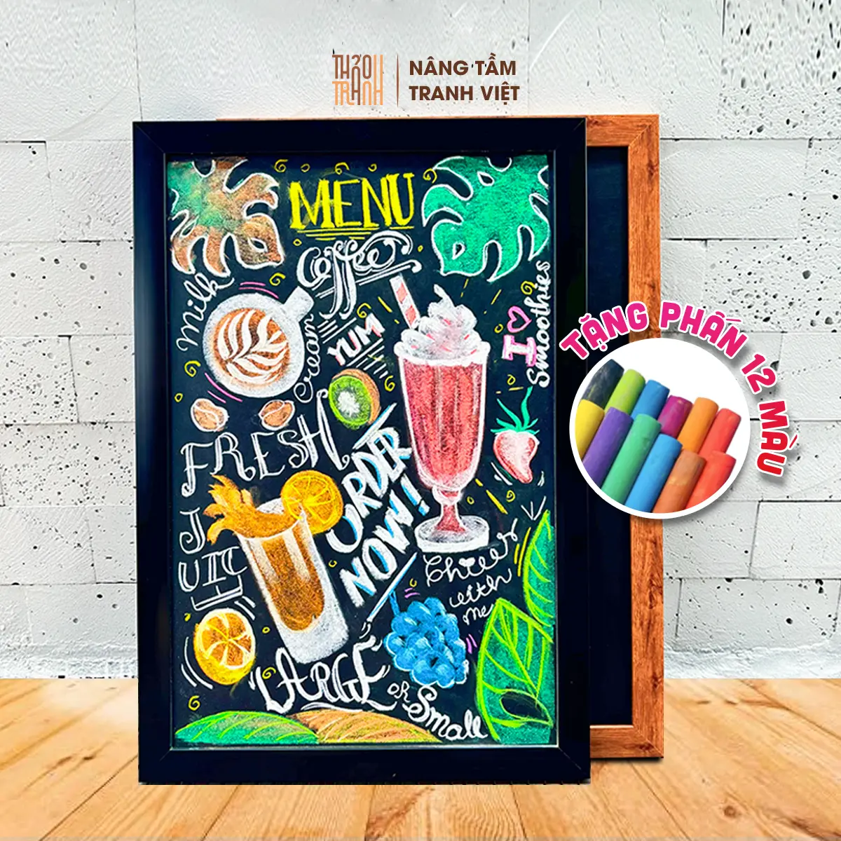 Bảng Menu Đen Viết Phấn Treo Tường 30x40, 40x60 - Tặng Phấn 12 Màu