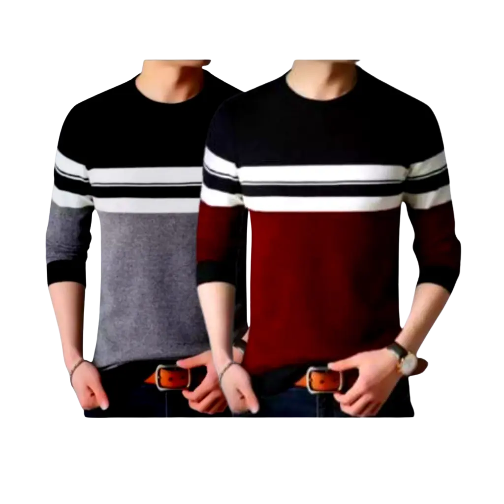 Kaos Pria Rajut Lengan Panjang motif Rubber Bahan Halus & Tebal  Slim-fitting