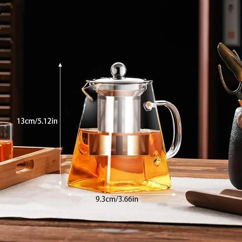 Glass Teapot with Removable Stainless Steel Filter, 1 Count 750ml/25.36oz Tea Coffee Water Kettle, Tea Making Tool for Home Office Use 1