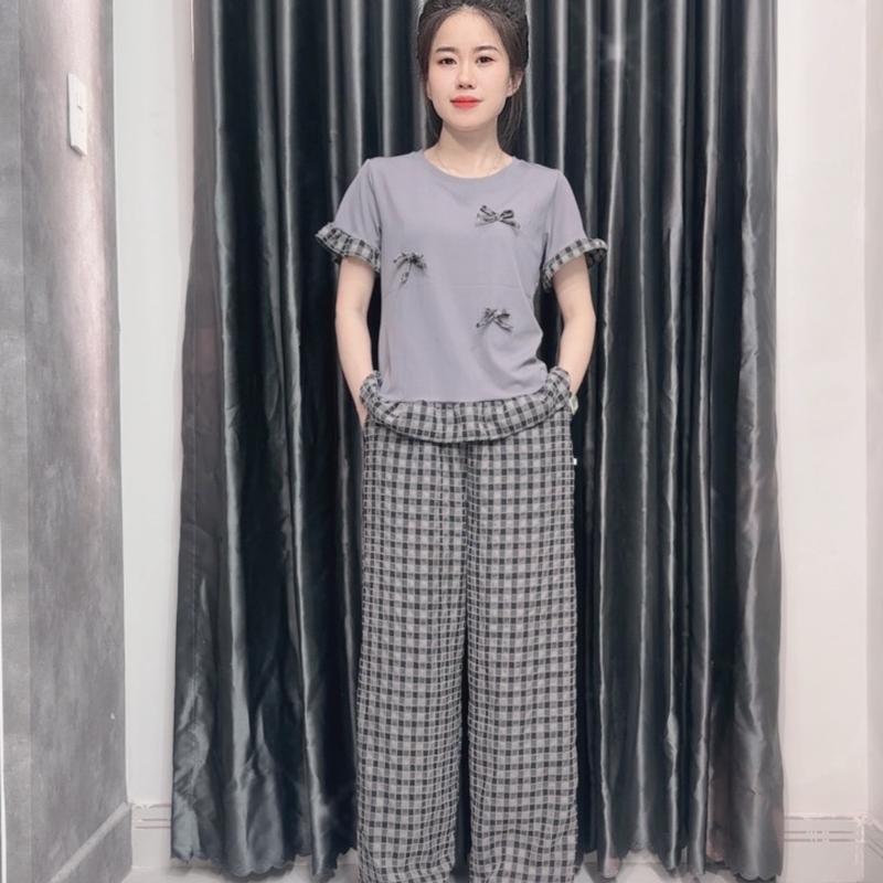 Sét bộ áo xoè bèo phối quần suông caro nhung thời trang  Women Nữ 3