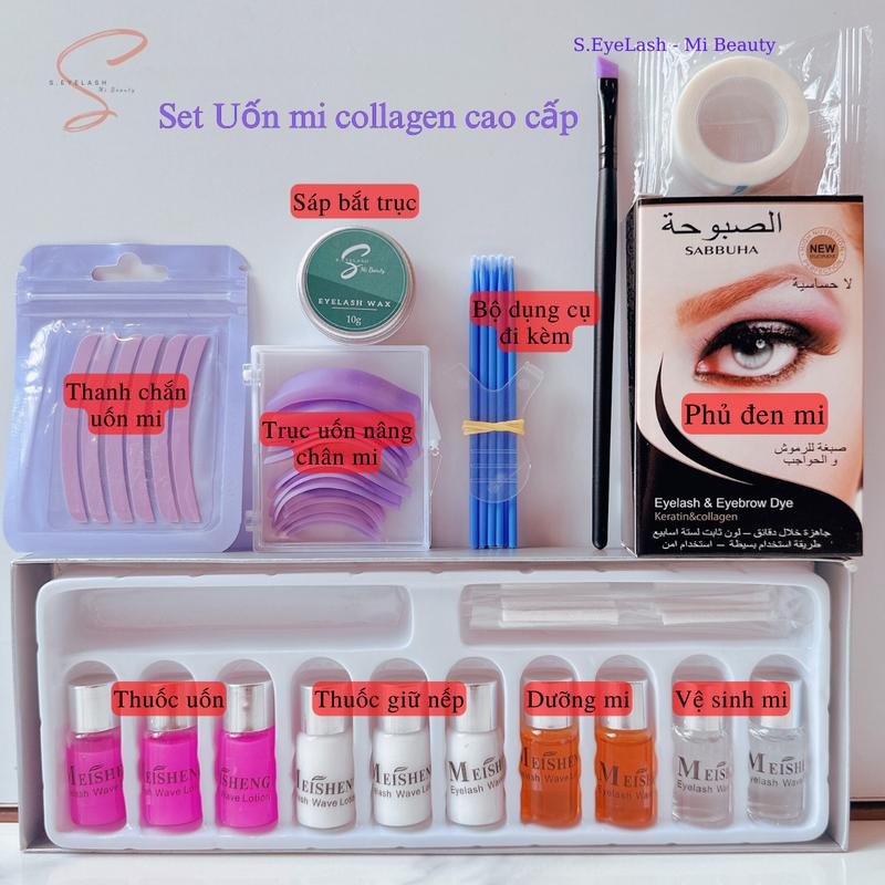 Set uốn mi collagen cao cấp với sáp bắt trục uốn mi chuyên dụng