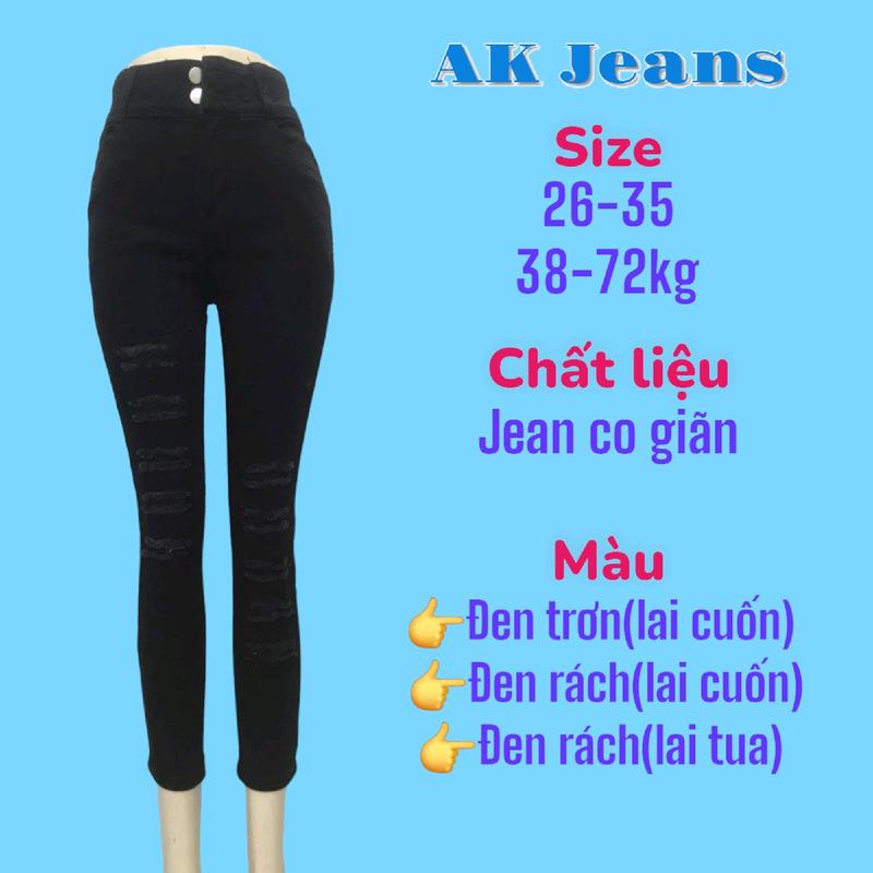 Quần Jean Nữ AKJ L26 Lỡ 2 Nút Màu Đen Cotton Co Giãn (38-72kg) Women Jean 2
