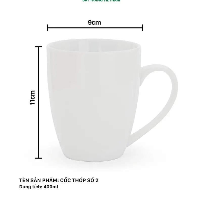 Cốc gắn thìa men trắng 400ml - Gốm Bát Tràng ( Tặng thìa cafe ) 3