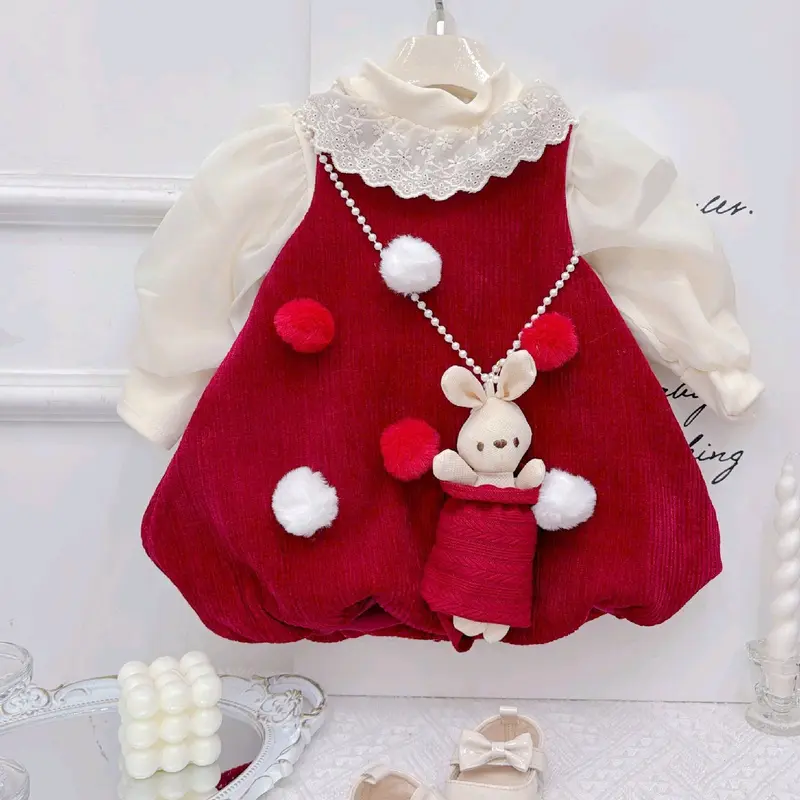 Sét váy nhung gồm 3 chi tiết(Áo zip lót lông,váy nhung,dây đeo thỏ)cho bé gái từ 6-18 kg 0