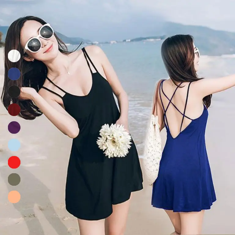 MoonAlice | Louie S-3XL (LD70-130) | Lingerie Big size | Baju Tidur Dinas Malan Wanita Dewasa | Sleepwear Body Fit | Babydoll Jumbo Tanpa Lengan Tali Silang Mini Dress Simple