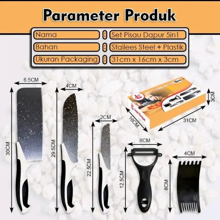 PISAU SET MURAH/KNIFE SET PISAU DAPUR SERBAGUNA MURAH 5 in 1 BLACK MARBLE 2
