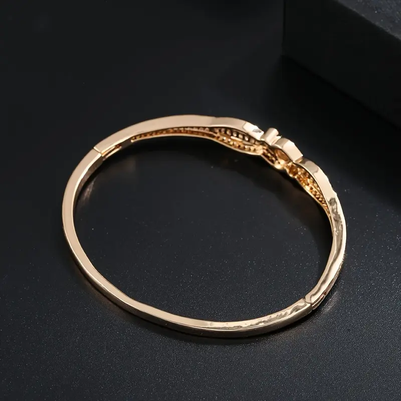 Elegant Golden-Tone Starry Sky Bracelet with Sparkling Zirconia Crystals - Luxurious Copper Bangle for Everyday & Party Wear, Bangle Bracelet 3