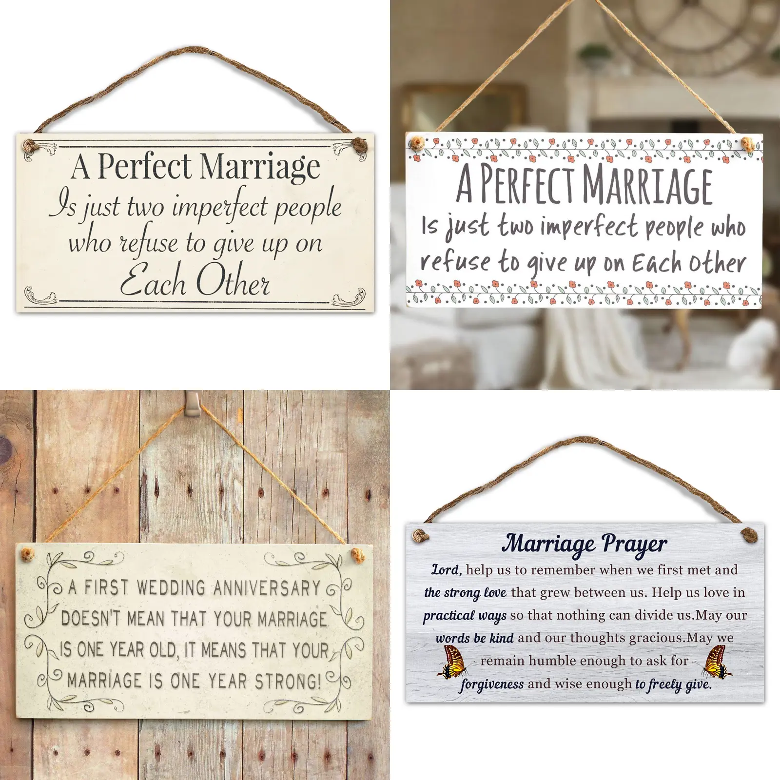7 styles A Perfect Marriage is just Two Imperfect People who Refuse to give up on Each Other Sign for Husband & Wife(20cmx10cm)
