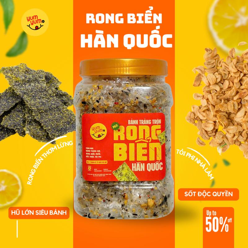 COMBO 2 HŨ LỚN Bánh tráng sợi Gà Cay Sa Tế + Rong Biển Hàn Quốc - Ăn Vặt YumYum Food - Cay, Thơm, Giòn Tan - Snack 2