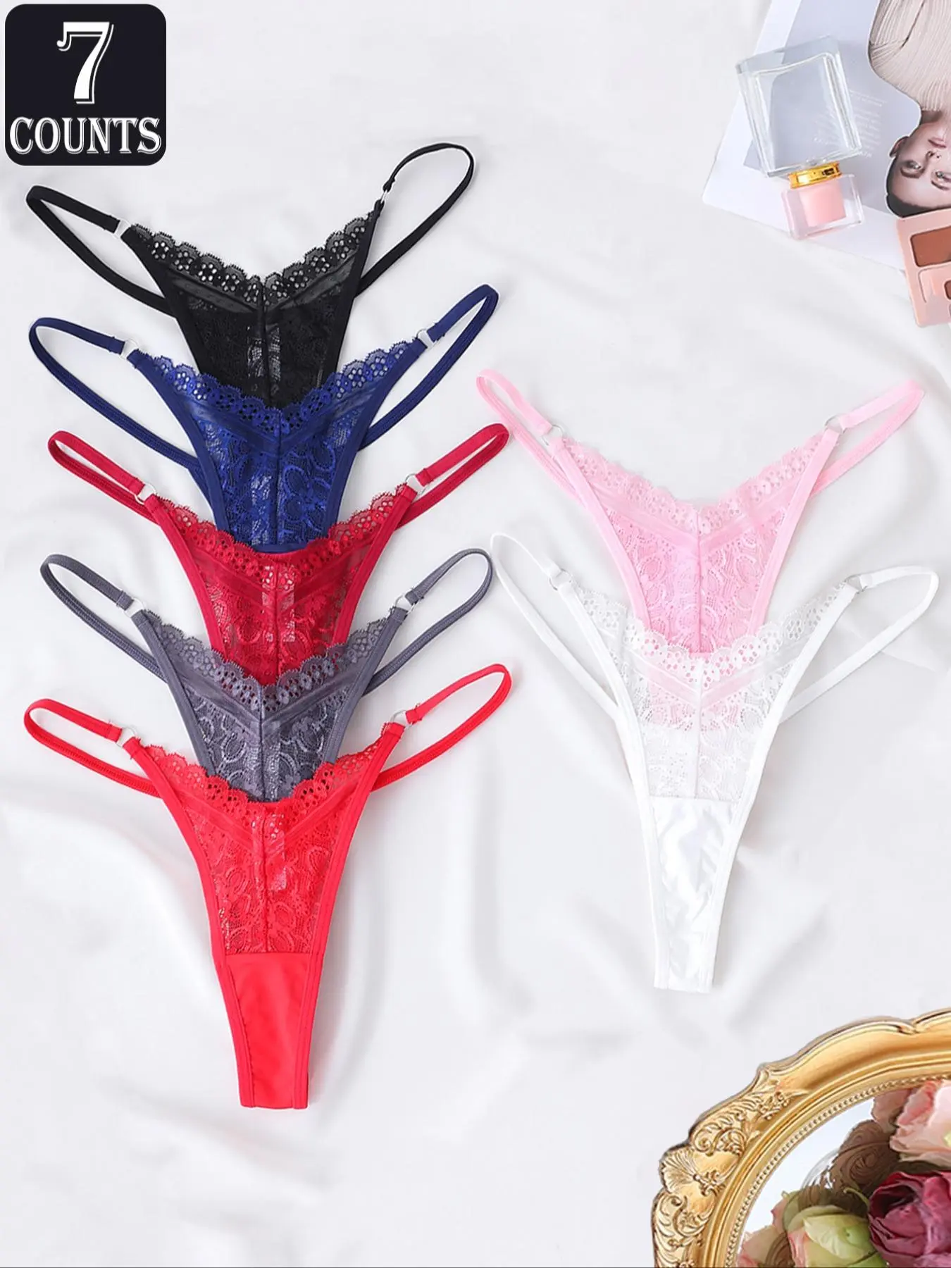 Women's Random Pattern Lace Thong, Soft Comfy Breathable Panty for Daily Wear, Underwear for All Seasons