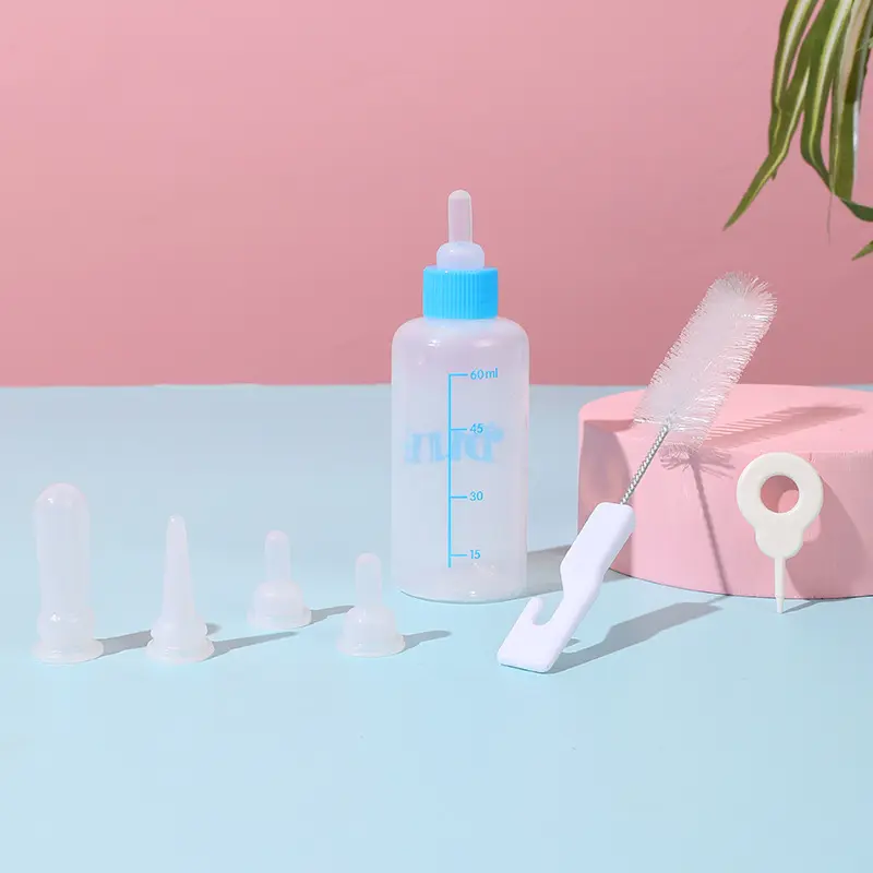 60ML Pet Feeding Bottle for Kittens/Puppies - Soft Silicone Nipple with Anti-Choking Design & Easy Clean