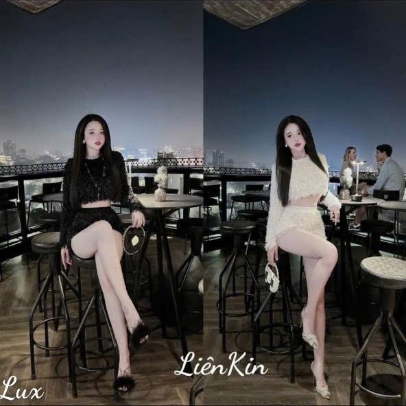 Set áo croptop lông kèm chân váy lông 2