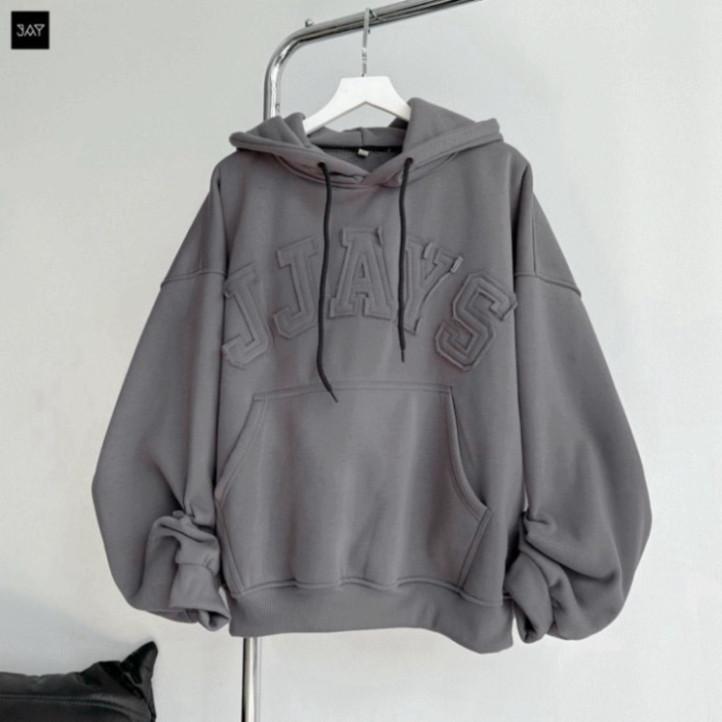 HOODIE BOXY - Áo khoác hoodie thêu đắp vải JJAYS form rộng mũ to nam nữ unisex HOT TREND 2024 hottrend Menswear Dài Tay Đen 7