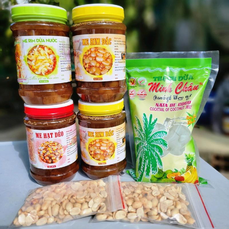 Combo 4 hủ 2,2kg - hủ 550gr ( Me dừa nước, Me dừa nước mít, Me đác, Me Đác Mít, Me dẻo, Me đác chanh dây) vị chua ngọt [ Tặng túi thạch dừa 500gr] kèm 2 gói đậu phộng rang nhà Ăn Vặt 3