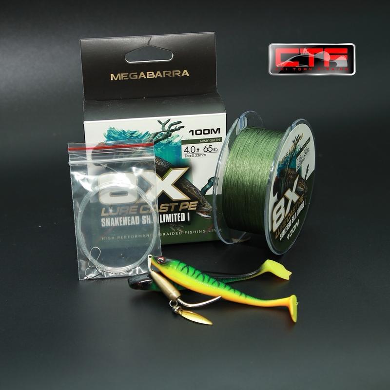 [ COMBO 5 MÓN ] DÂY CÂU MEGABARRA SHX, MỒI MEGABARRA KÈM LƯỠI, KHÓA LURE VÀ LEADER đi câu bắt cá fishing
