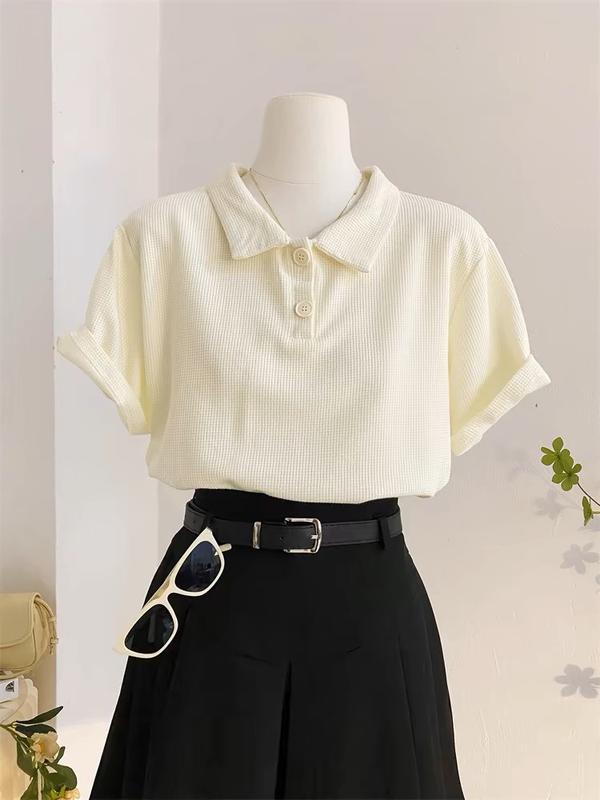   Hàng Quảng Châu Áo Thun polo Tay Ngắn Màu Sắc Đơn Giản Top Nữ 