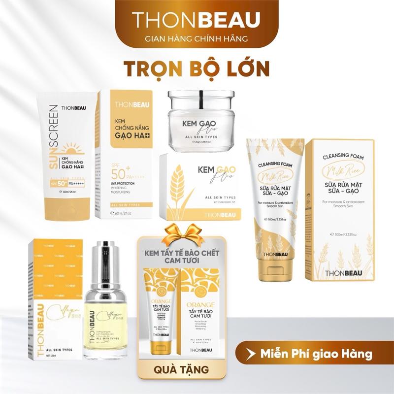 TRỌN BỘ KEM FACE GẠO Plus [Mẫu Lớn]Kem Face Gạo 25gram +Serum Collagen Yến 20ml+Sữa Rửa Mặt 100ml+ Kem Chống Nắng 60ml[Tặng Tẩy Tế Bào Chết] - Skincare Làm Đẹp Da Dưỡng Ẩm Da Son Massage