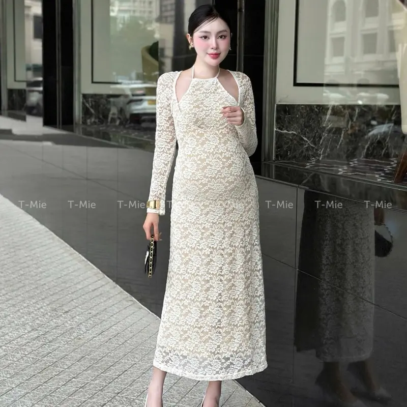 T-Mie | Váy Bầu Body Yếm Tấm Chất Liệu Ren Cao Cấp Mẫu Thiết Kế Đi Tiệc  ,MD5268 Nữ Women Dress Voan Sen Voi ❣❣váy đen q45❣❣ đính đá đầm