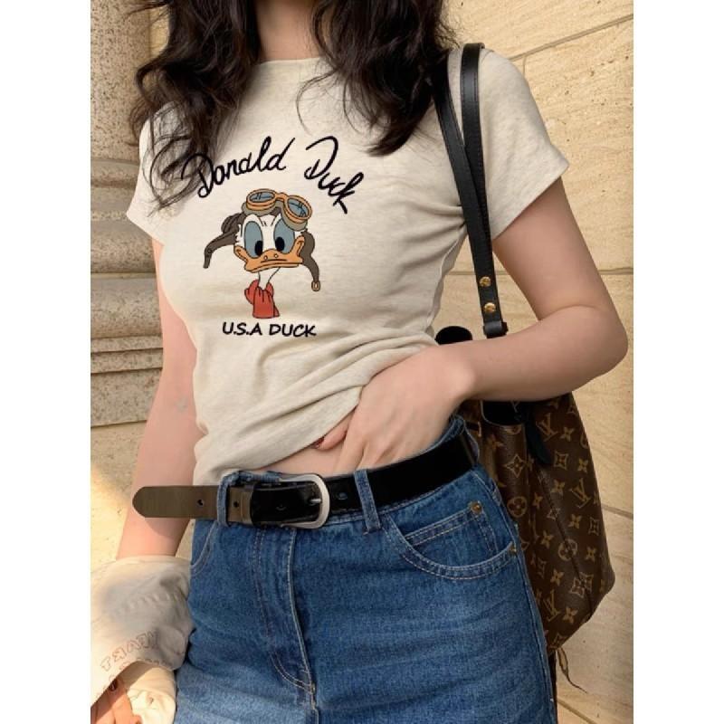 【100% cotton Áo baby tee Áo Thun ôm body Áo y2k Áo sơ mi croptop Áo Thun Nữ Phong Cách Mới Thiết Kế Mùa Hè Slim-fit Áo Thun Nữ Tay Ngắn Women Cổ Tròn