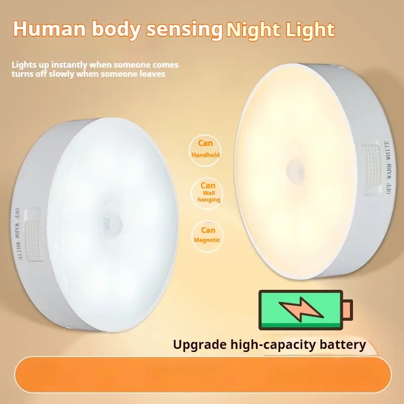 Super Saver Motion Sensor Night Light Detector USB Rechargeable Portable LED Kitchen Cabinet Wardrobe Bedroom Night Lamp Indoor Easy Installation Automatic Smart,New style Motion Sensor Night Light Detector USB Rechargeable
