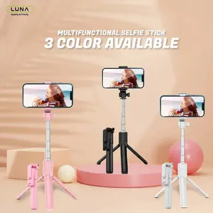 LUNA Tongsis Tripod Handphone Bluetooth Remote Konten Kreator 180 Rotasi Anti Goyang Dengan Adaptor 1/4" Selfie Stick Adjustable 60cm