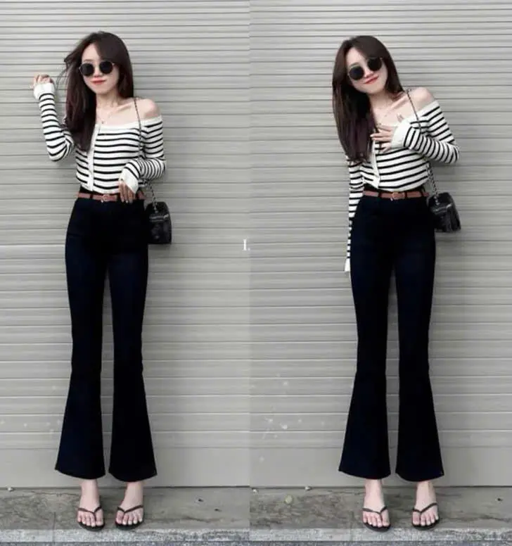 QUẦN JEANS 2 CÚC ỐNG LOE DÁNG LỠ SÀNH ĐIỆU
