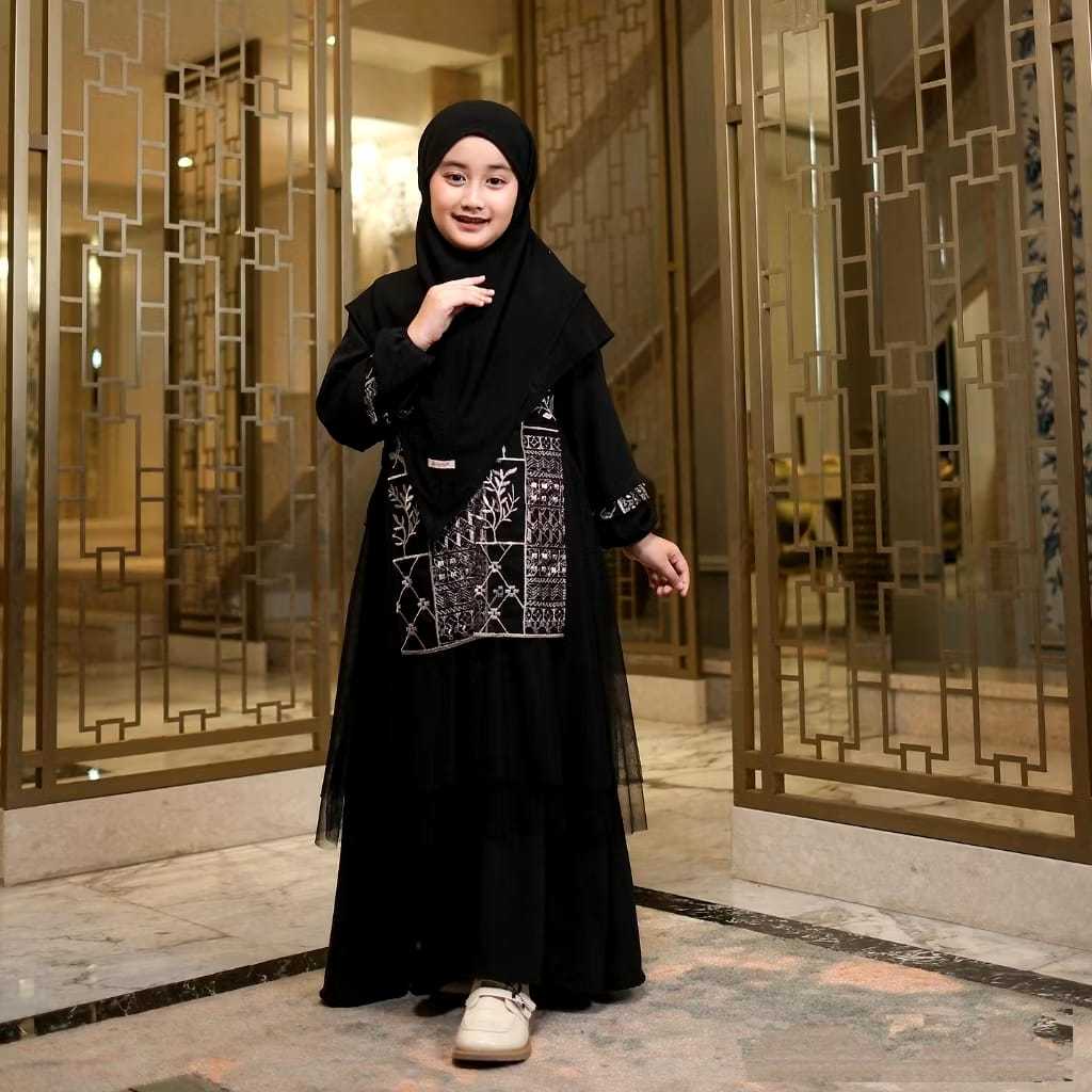 Rayyan Dress Gamis Anak Terbaru Usia 5-15 Tahun Baju Anak Perempuan Ceruty Kancing Full Furring Tile Layer Busui Friendly Variasi Lebaran