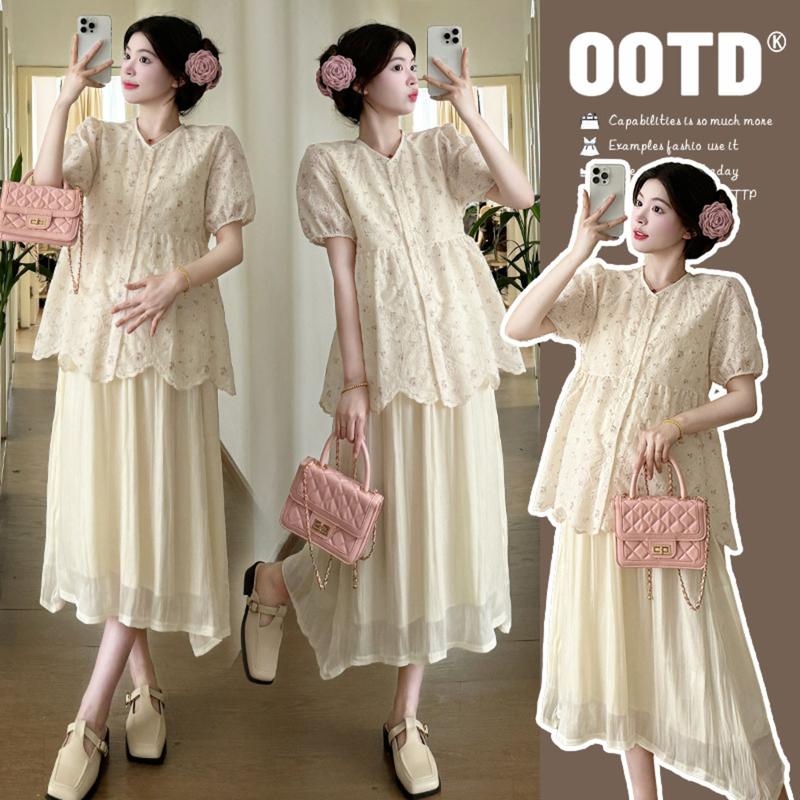 Young Mom | Set váy bầu SET099 gồm áo và chân váy bầu mềm, mát mẻ dành cho mùa Hè co giãn tốt, trẻ trung Đầm Bầu Voi Sandal  dây rút quần áo & phụ kiện thai sản