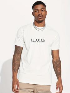 Men's Letter Print Round Neck Tee, Regular Fit Casual Short Sleeve Crew Neck T-Shirt for Daily Wear, Men's Top for All Seasons