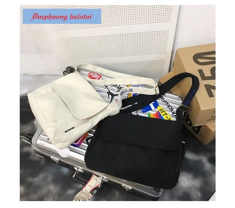 Túi vải đeo chéo đi học đựng vừa sách giáo khoa ( tặng kèm gim cài ) Tote Đeo Vai Nữ Bag Kem 0
