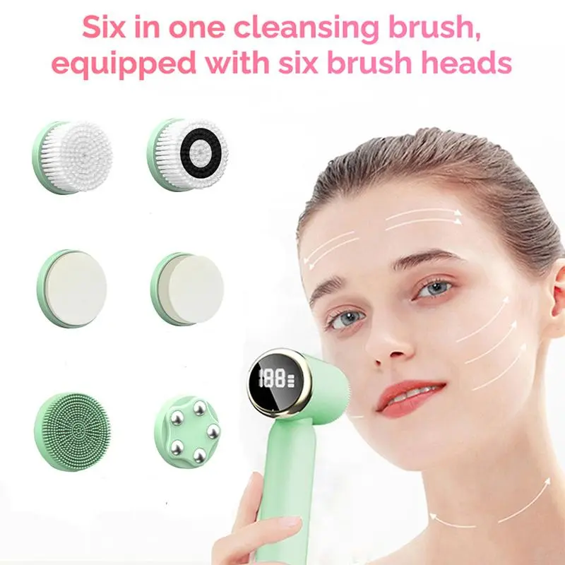 6 in 1 Ultrasonic Electric Facial Cleansing Brush, Hot & Cold Sound Wave Facial Oil Removal & Cleansing Brush, Skin Massage Machine, Beauty Device, Comfort 3