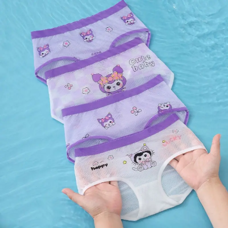 10-45kg Set 4 Quần Chip Bé Gái Lưới thoáng khí 2 Đáy họa Tiết Kuromi, gấu dâu, labubu cho bé gái từ 1- 16 tuổi 6