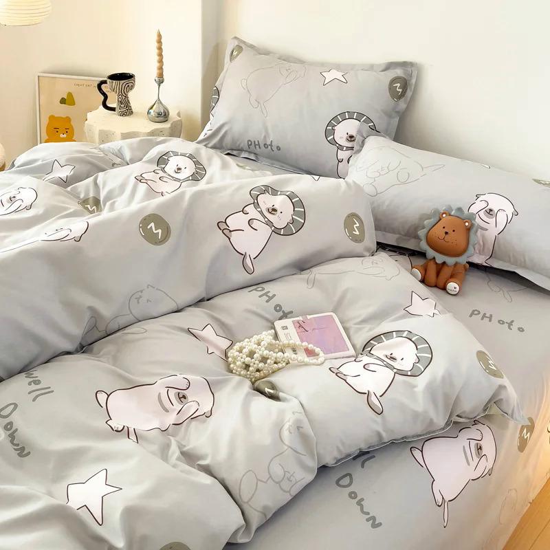 Product Introduction of EGW spring bedding set 3PCs cartoon Boys Girls bed linen Grey Lion pink bear pillowcase printed home linen for children kids 25