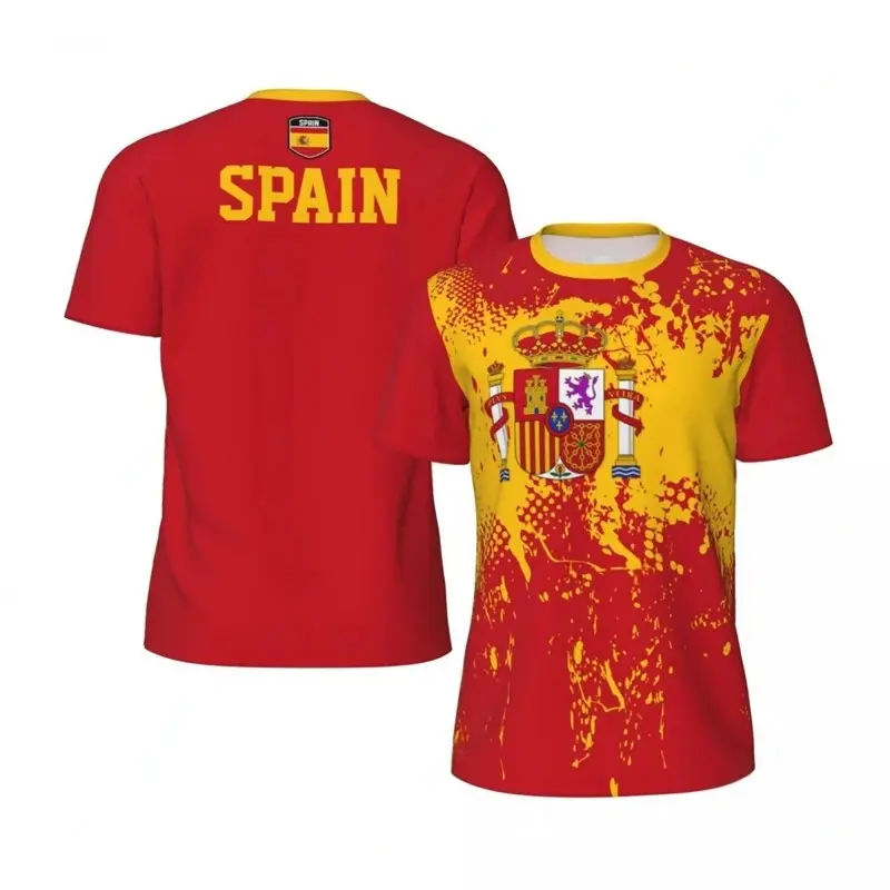 2025 Men Football Jersey T-shirt Spain National Emblem Flag Design O-neck Sport T-shirts Street Casual Fashion 2025 Summer Man Tee