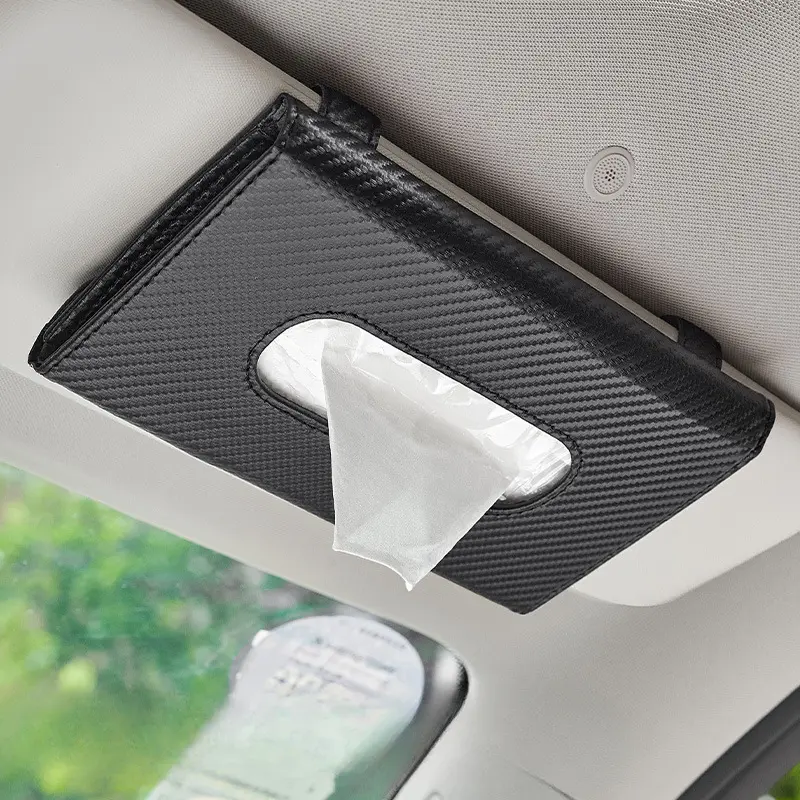 Carbon fiber patterned car mounted creative car suction paper bag, napkin paper box