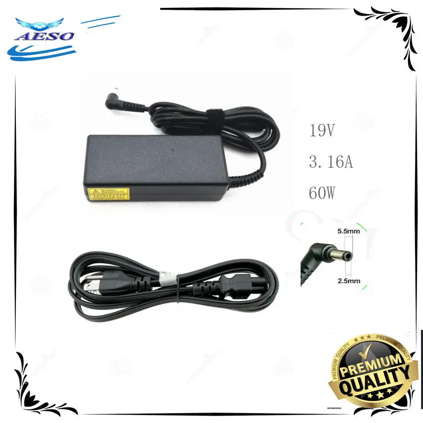 Laptop Charger Adapter 19v 3.16a with power cord for fujitsu laptop