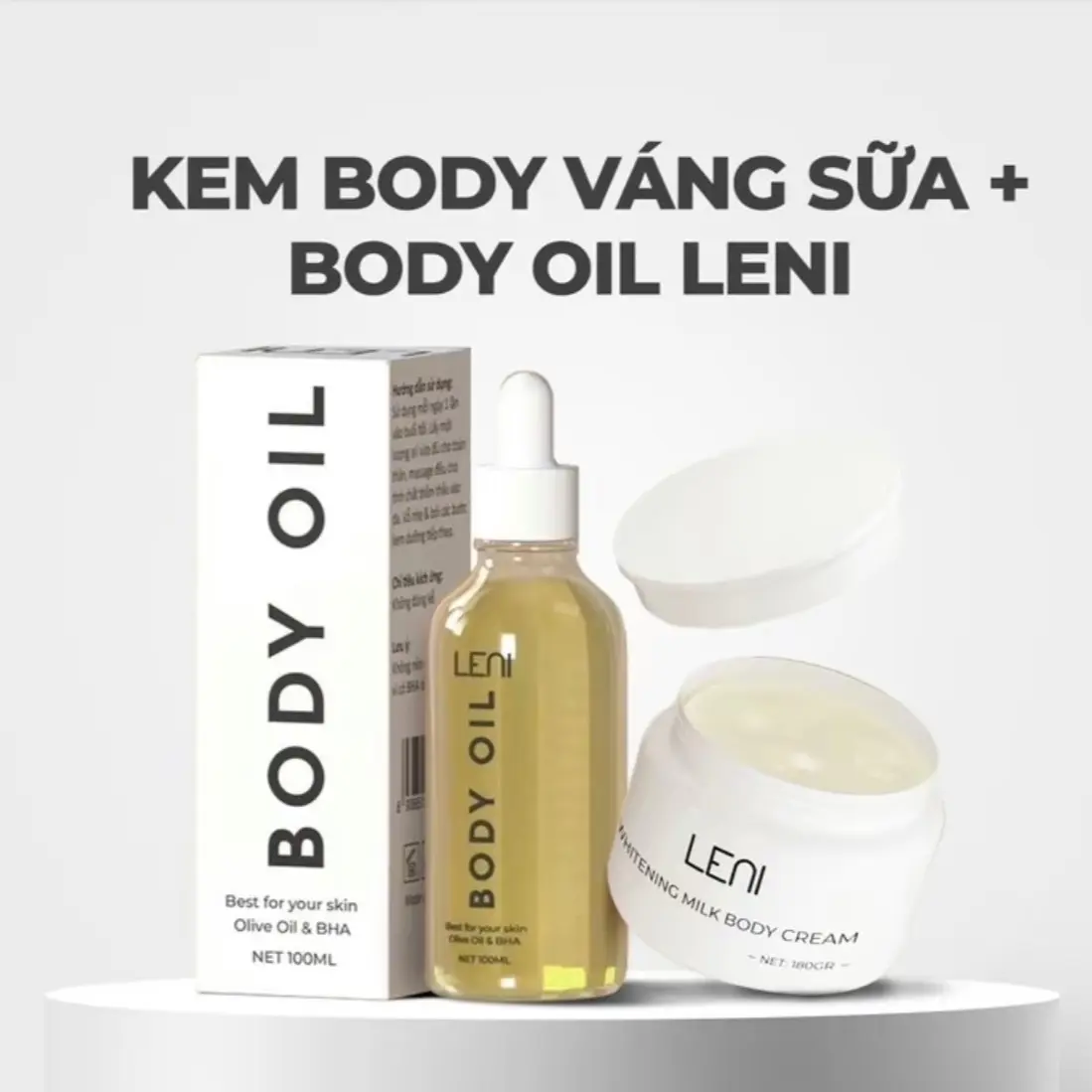 COMBO KEM BODY VÁNG SỮA + BODY OIL LENI ( kem dưỡng da body & serum dưỡng da )