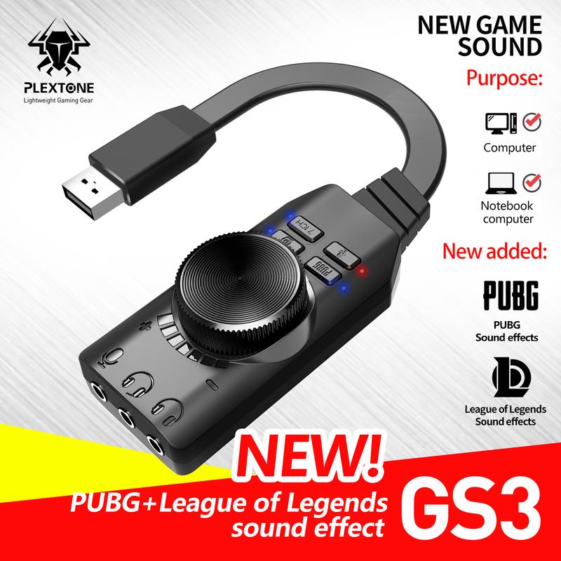 Sound card âm thanh USB 7.1 CH cho máy tính PC chuyên game 4 in 1 Plextone GS3 - Hàng Chính hãng