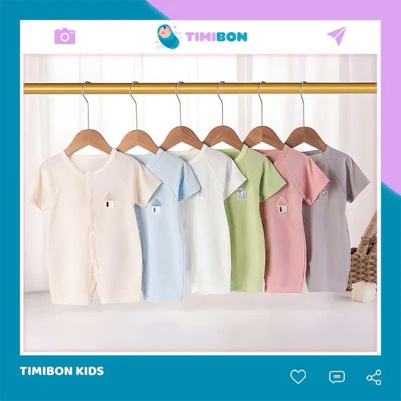 [ Vải Thun Lạnh ] Áo Liền Quần Ngắn Tay, Bodysuit Đùi Cho Bé Trai Bé Gái Sơ Sinh Timibon Kids [BDC34] 0