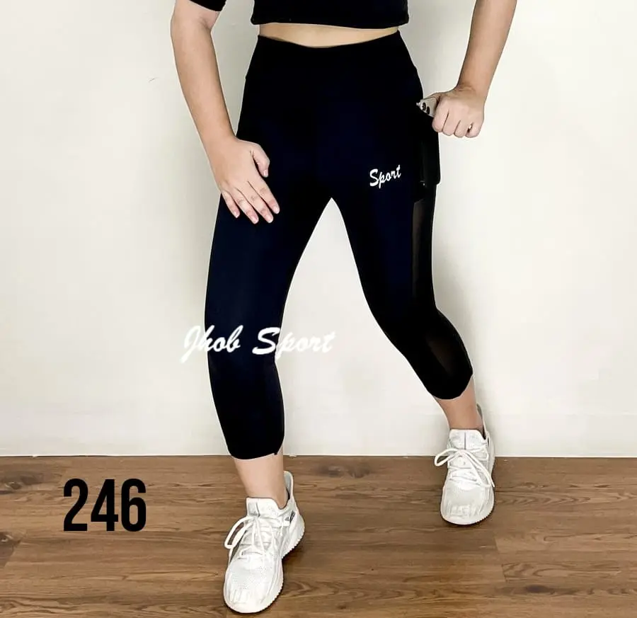 Celana Legging Polos Kantong Pendek 7/8 Olahraga Senam Zumba Yoga Gym Wanita Outdoor