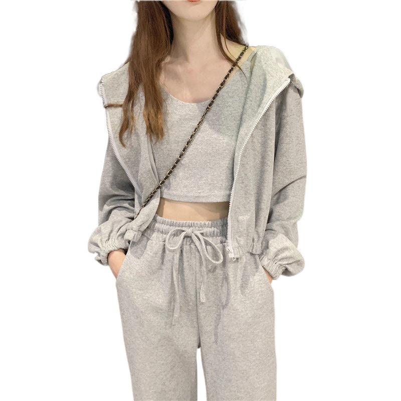 Bộ Đồ Ba Mảnh, Phong Cách Hàn Quốc Mới Mùa Xuân Và Mùa Thu, Phong Cách Preppy Đường Phố Ngọt Ngào Bộ Đồ Thể Thao Thời Trang Thường Ngày Dáng Rộng Rãi, Dành Cho Nữ 4