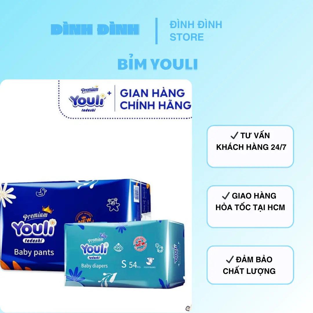 [Siêu Rẻ chỉ có tại HCM ]  Tã Bỉm Dán/Quần YOULI XANH Size S112/M96/M88/L84/XL80/XXL72/XXXL68 Cho Bé
