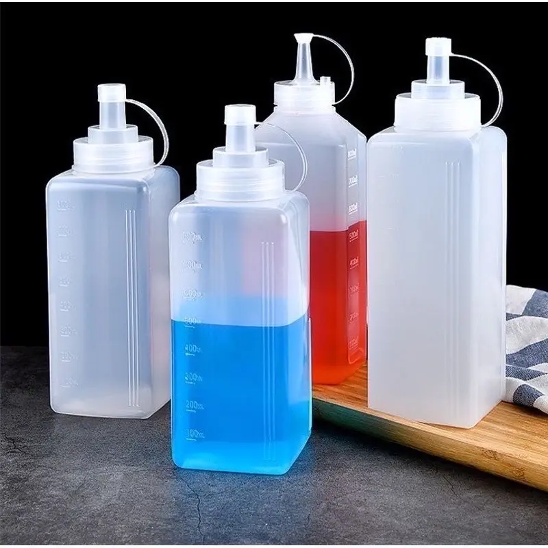 Chai nhựa đựng nước sốt chống bụi/ chống tràn dung tích lớn 800/ 1000ml - Bình bóp nhựa vòi rộng đựng sốt, mứt hoa quả