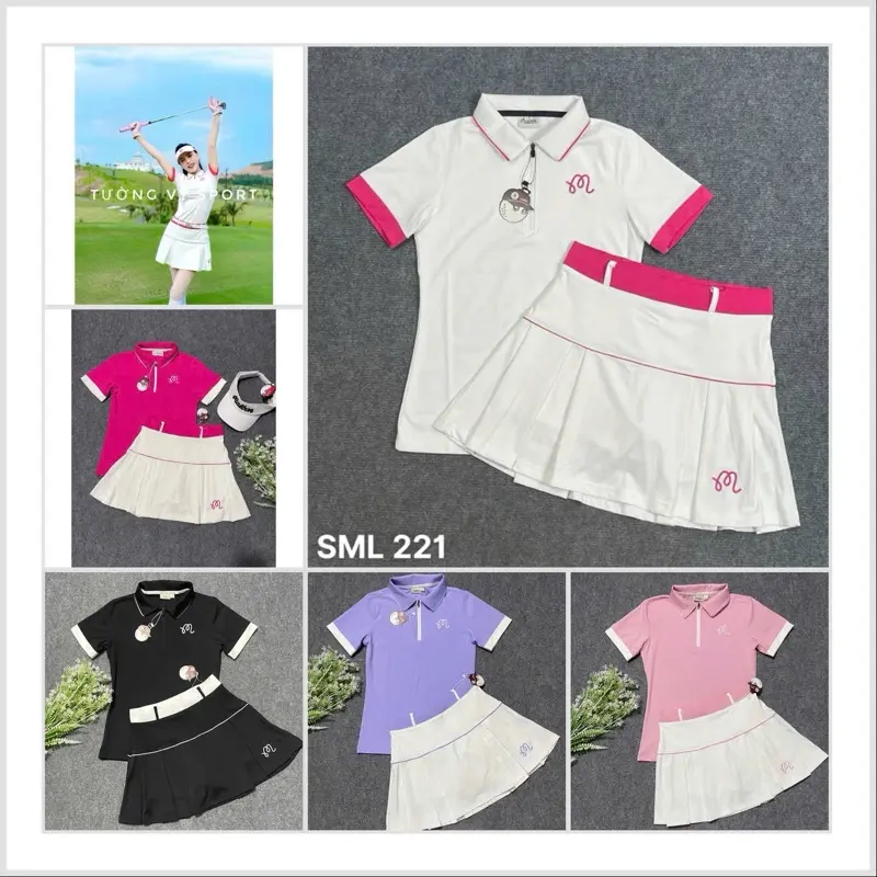 Sét thể thao áo và chân váy Manbol phù hợp chơi golf, tennis, cầu lông nữ, chất thun co giãn, váy bên trong có quần lên phom xinh