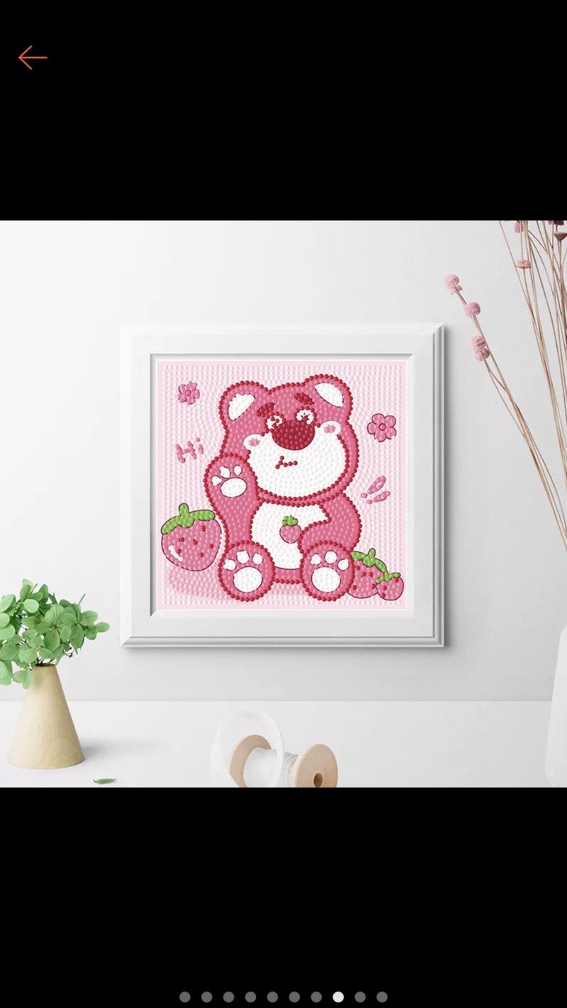 Product Introduction of Tranh đính đá mini gấu dâu có khung kt 18x18cm( khách mua về tự đính ) 1